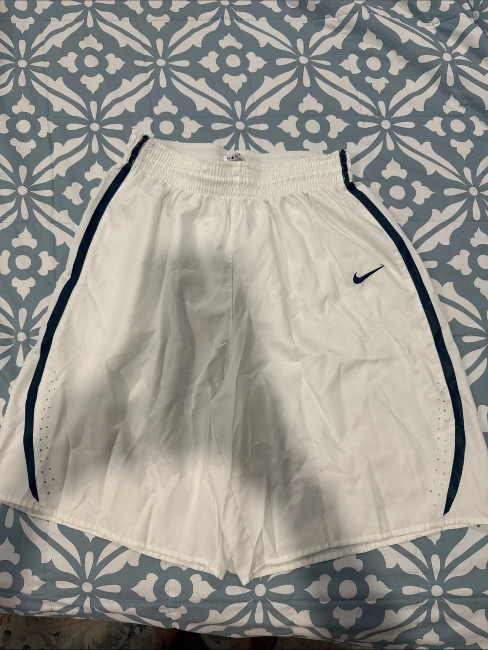 Nike Basketball White Shorts with Navy Side Trim